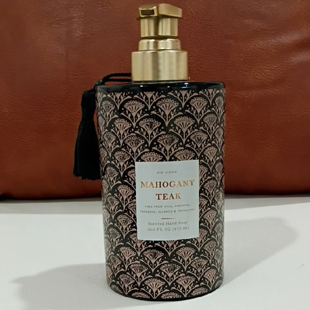 DW Home Mahogany Teak Hand Soap In Refillable Elegant Glass Container